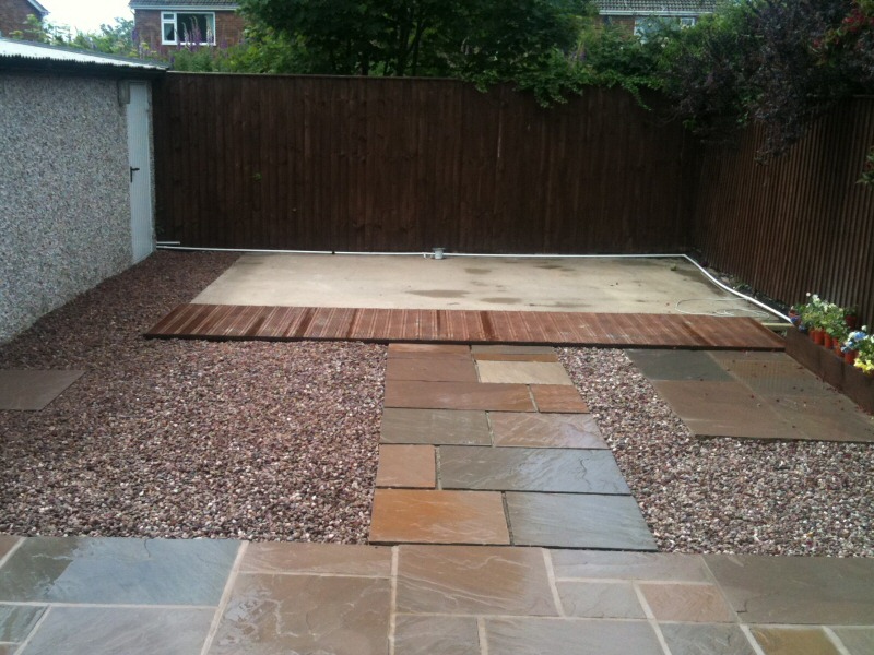 Photo - Outside Office (2 of 7) - Concrete base laid for the log cabin along with landscaping of the garden using indian stone paving and gravel. - Log Cabins - Home - © J C Joinery